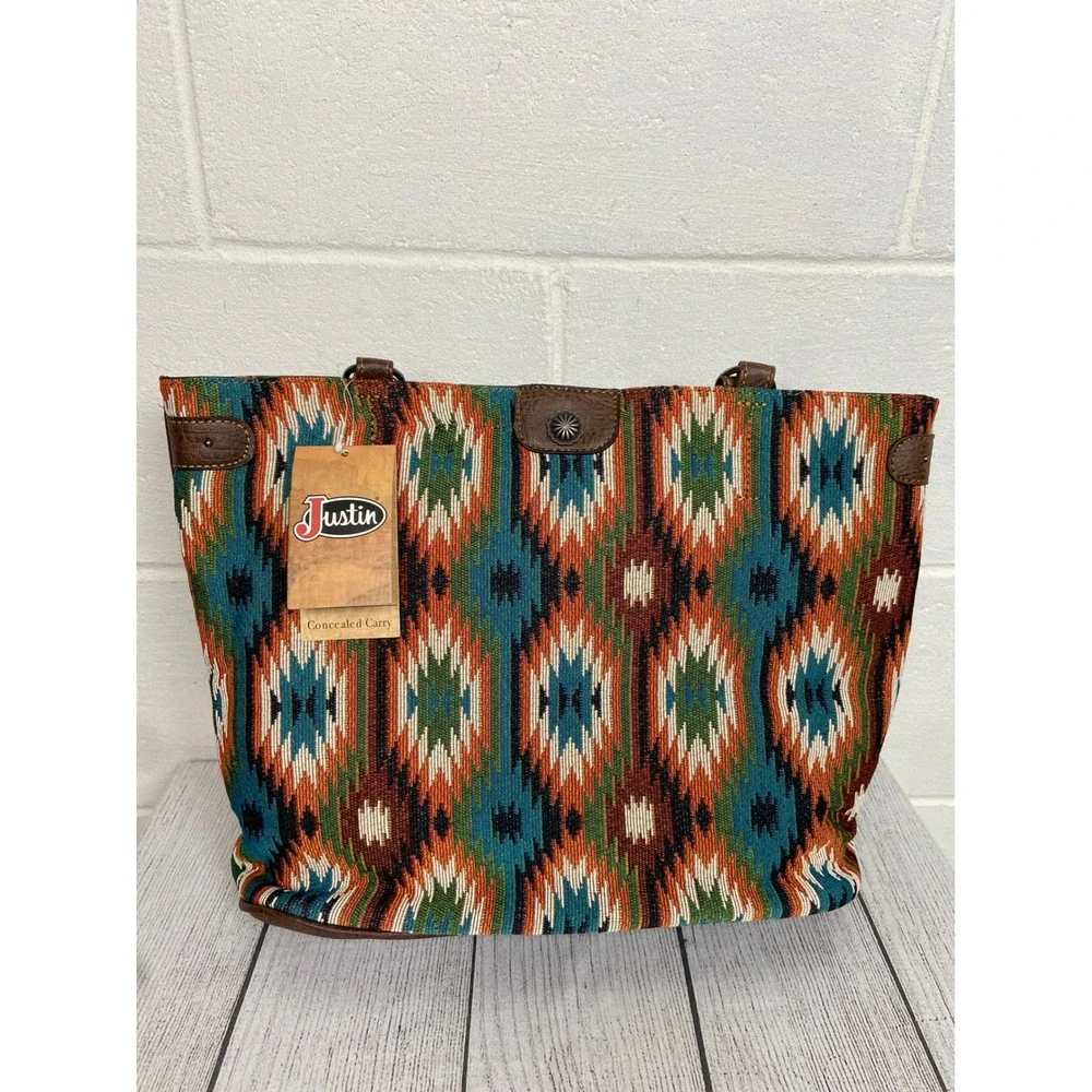Justin Aztec Print Concealed‎ Carry Tote Bag Western Handbag Purse